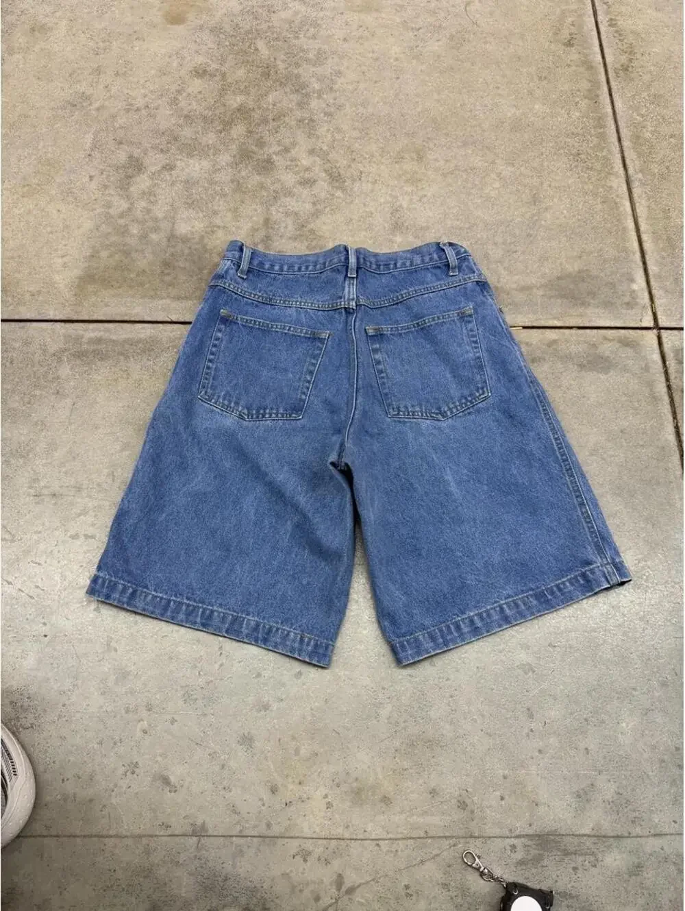vintage faded blue relaxed baggy fit long jean shorts jorts size 34